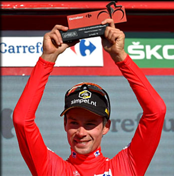 Primoz ROGLIC en rouge à l'issue du chrono de Pau, La Vuelta 2019